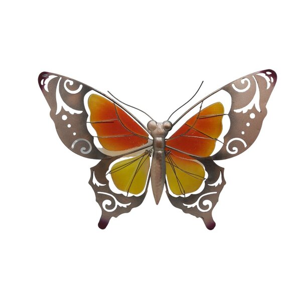 vintage metal butterfly w/stained glass wings wall mount decor - Picture 7 of 10